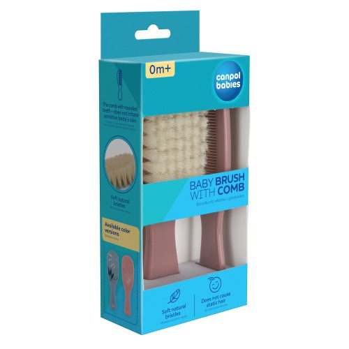 Canpol babaies Newborn fésű és hajkefe (puha sörtével)-Pink