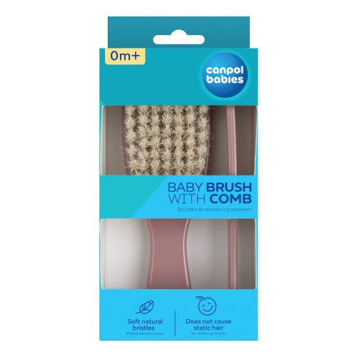 Canpol babaies Newborn fésű és hajkefe (puha sörtével)-Pink