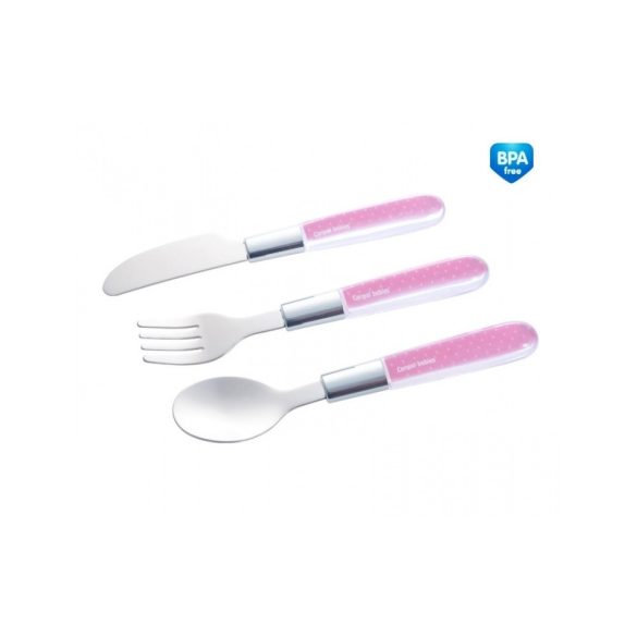 Canpol babies fém evőeszköz készlet (kanál, kés, villa) 18hó- rózsaszín