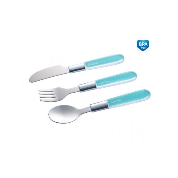 Canpol babies fém evőeszköz készlet (kanál, kés, villa) 18hó -kék