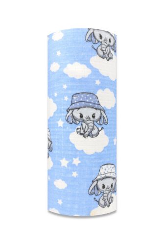 Színes mintás textil pelenka 70x80 cm- Kék elefánt kalapban 