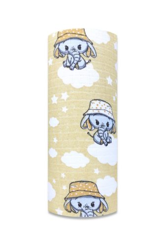 Színes mintás textil pelenka 70x80 cm- Bézs elefánt kalapban 