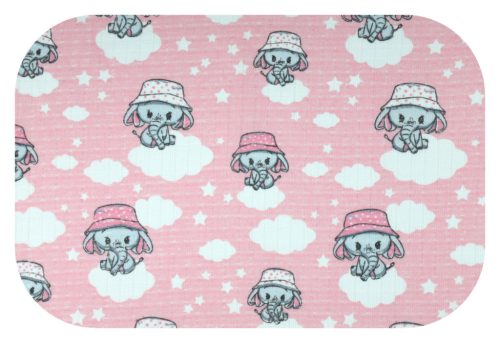 Színes mintás textil pelenka 70x80 cm- Rózsaszín elefánt kalapban 