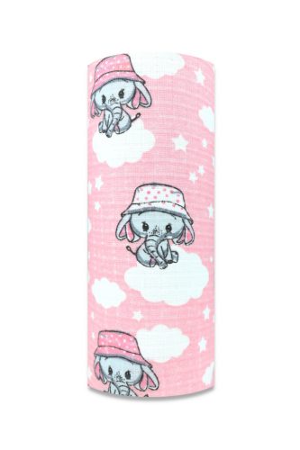 Színes mintás textil pelenka 70x80 cm- Rózsaszín elefánt kalapban 