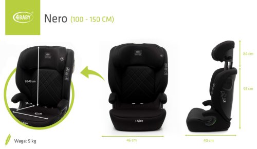 4BABY Nero I-Size 100-150 cm biztonsági gyerekülés-Black