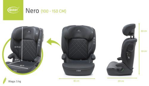 4BABY Nero I-Size 100-150 cm biztonsági gyerekülés-Graphite
